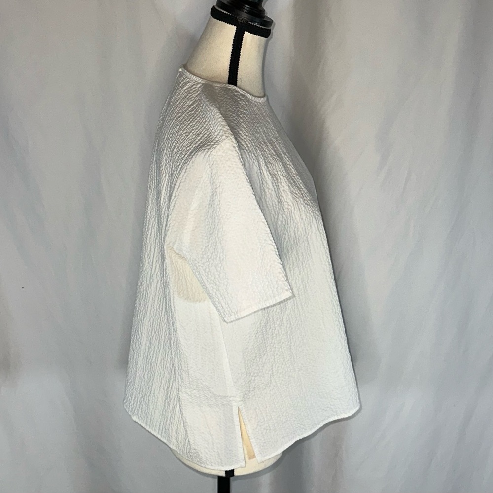Eileen Fisher White Seersucker Textured Boxy Tee Sz Small Petite Clean Lagenlook - Picture 9 of 13